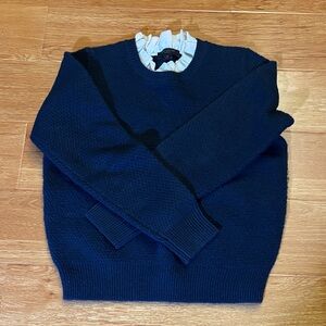 Ann Taylor Teal Blue Crewneck Sweater with ruffles - size small petite